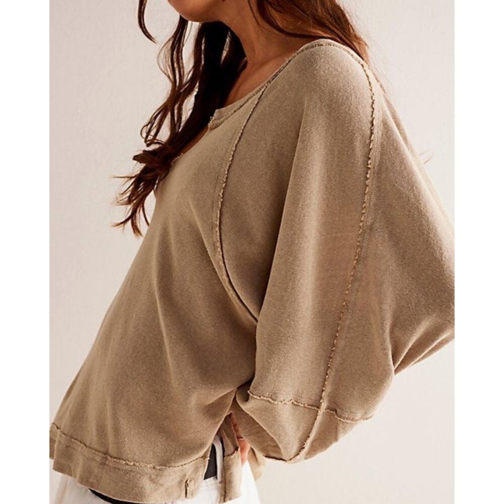 091 NWT Free People Wish I Knew Tee | Color Army Stone | Size Large - Picture 2 of 2